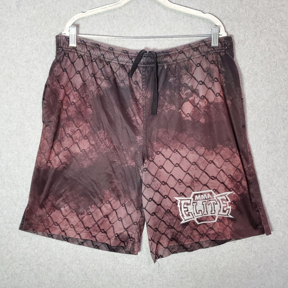 MMA Elite Men Activewear Shorts XL Red Tie Dye Chain Link Fence‎ Logo READ